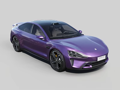 Purple Sports Car With Sleek Design Black Roof And Stylish Black Wheels 3d model