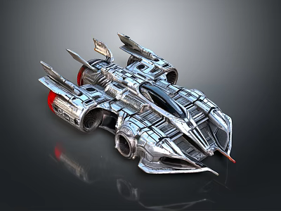 Futuristic Silver Racing Car With Streamlined Body Mechanical Details And Red Accents 3d model