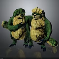 Two Fluffy Sloth Characters With Green And Yellow Fur Standing Together