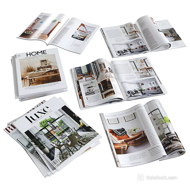 Home Decor Magazines Open Pages With Interior Design Photos And Living Space Decor 3d model 
