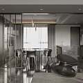 Modern Living Dining Room Interior With Grey Sofa Checkered Cushion Side Table And Wooden Walls