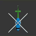 Blue and Green Helicopter with White Rotors and Reflective Body Surface Design