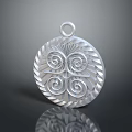 Elegant Silver Circular Pendant with Intricate Spiral Patterns and Leaf Like Designs 3d model