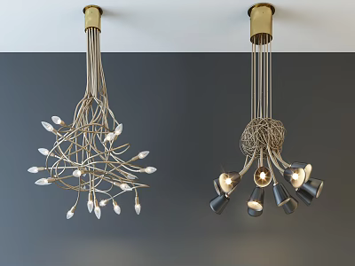 Modern Abstract Chandeliers with Branch Like Metal Structure and LED Bulbs 3d model