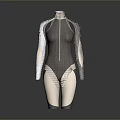 Modern Gray And Beige Tight Fitting Bodysuit With Long Sleeves And Front Zipper