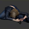 A Woman Doing Yoga Stretch In White Graphic Tee And Blue Pants