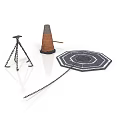 Tripod Traffic Cone And Octagonal Manhole Cover With Chain On White Background