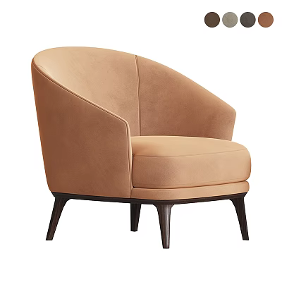Modern Beige Upholstered Accent Chair With Curved Backrest And Dark Wooden Legs 3d model