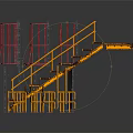 Yellow Construction Staircase With Red Metal Scaffolding Frames And Components 3d model