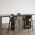 Modern Wooden Frame Bar Stools With Green And Black Seats By Countertop
