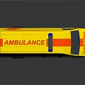 Yellow Ambulance Vehicle With Red Stripes And Blue Emergency Lights