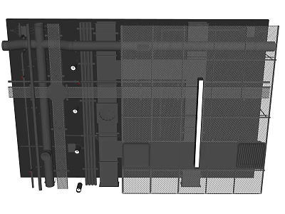 Ceiling Structure Design With Metal Framework Pipes And Grid Installation 3d model
