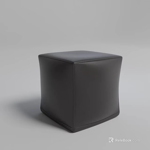 Modern Black Leather Square Ottoman with Simple Design and Smooth Surface 3d model 