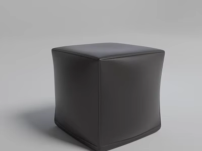 Modern Black Leather Square Ottoman with Simple Design and Smooth Surface 3d model
