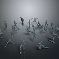 Game Movie Characters Gray Humanoid Models in Various Poses Arranged in Circle on Gray Background