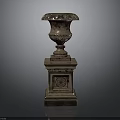 Antique Ornate Vase On Carved Pedestal With Intricate Floral Patterns