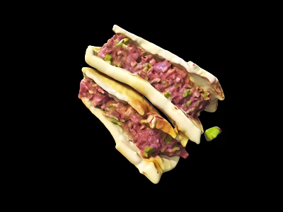Freshly Made Crispy Flatbread Chinese Hamburger Filled With Minced Meat And Green Onions 3d model