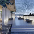 Modern Garden Landscape Design With Stone Pathway Water Features And Illuminated Steps