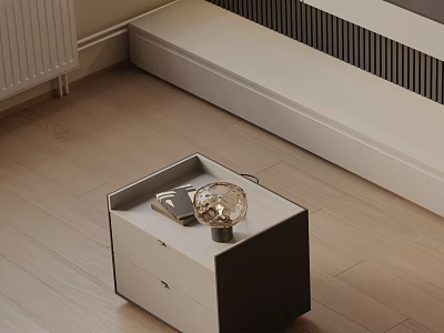 Modern White And Black Bedroom Bedside Table With Gold Spherical Lamp And Drawers 3d model