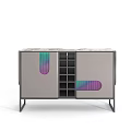 Modern Gray Cabinet With Colorful Gradient Panels And Metal Frame Design