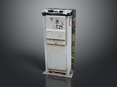 Weathered Exterior Utility Box With Stickers Small Compartment And Concrete Base 3d model