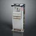 Weathered Exterior Utility Box With Stickers Small Compartment And Concrete Base