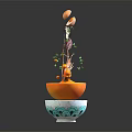 Artistic Food Display With Orange Bowl White Patterned Base Floating Egg Shrimp Mushrooms Green Leaves