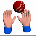 Red Cricket Ball Sports Equipment Being Caught By Hands With Blue Sleeves