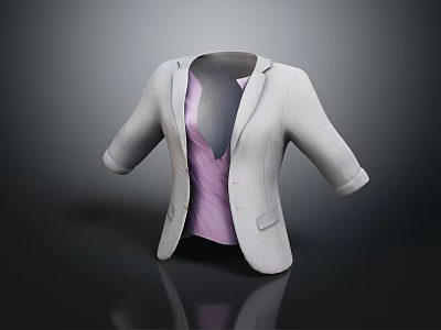 Stylish White Short Sleeve Blazer With Purple Inner Top Casual Formal Outfit 3d model