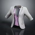 Stylish White Short Sleeve Blazer With Purple Inner Top Casual Formal Outfit