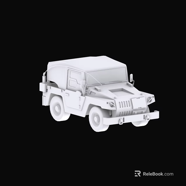 Detailed White Military Off-Road Vehicle Model with Classic Design on Black Background 3d model 