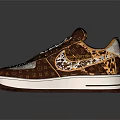 Brown And White Checkerboard Pattern Sneakers With White Laces Yellow Tongue And Side Design