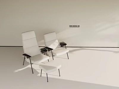 Modern Light Colored Leisure Chairs With Metal Legs And Ottoman In Minimalist Setting 3d model