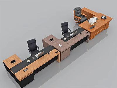 Modern Office Desks With Wooden Surfaces Office Chairs And Computer Monitors 3d model