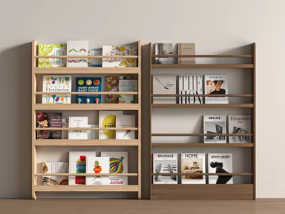 Wooden Shelving Unit With Organized Colorful Boxes Books Magazines And Decor Items In Home Interior 3d model
