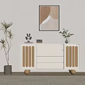 Stylish Entryway Console Cabinet With Drawers And Decorative Wall Art 3d model