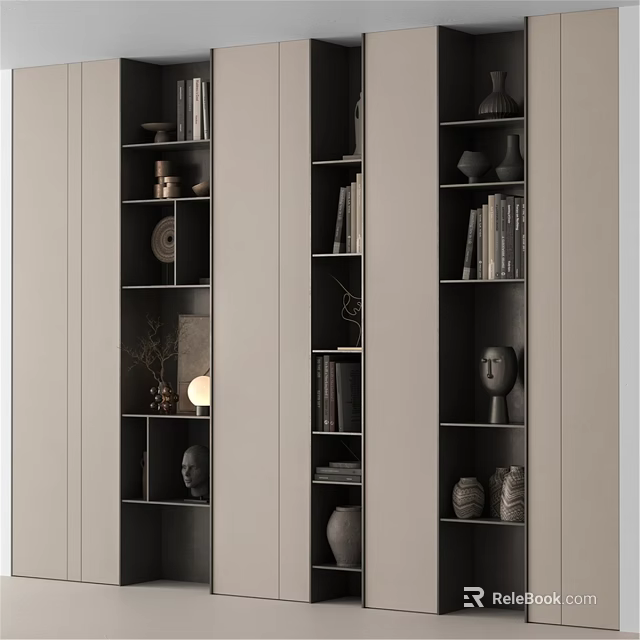 Modern Open Shelving Unit With Multiple Compartments Holding Books And Decorative Items 3d model 