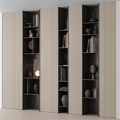 Modern Open Shelving Unit With Multiple Compartments Holding Books And Decorative Items 3d model