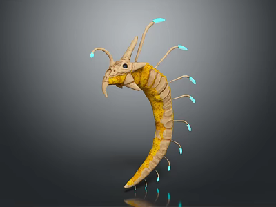 3D Fantasy Alien Creature Model With Yellow Beige Body And Blue Glowing Tentacles 3d model