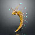 3D Fantasy Alien Creature Model With Yellow Beige Body And Blue Glowing Tentacles