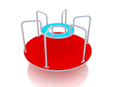 Colorful Circular Rotating Playground Equipment With Red Base Blue Center And White Handrails 3d model