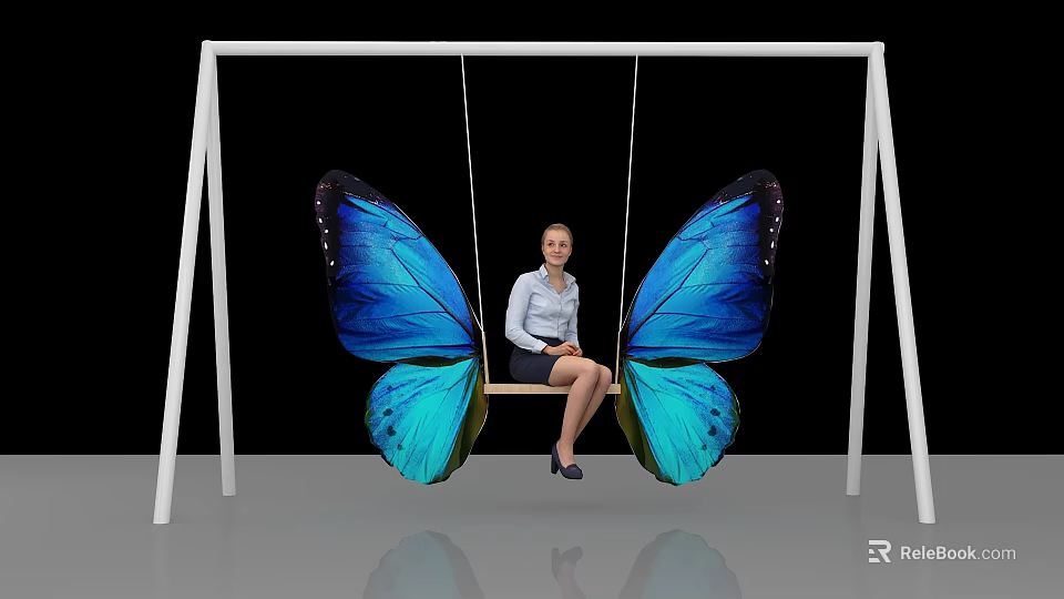 Colorful Butterfly Wing Design Swing Playground Equipment With Vibrant Blue Green Wings 3d model 