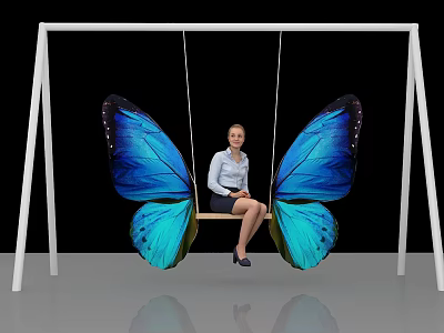 Colorful Butterfly Wing Design Swing Playground Equipment With Vibrant Blue Green Wings 3d model
