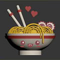 Panda Shaped Bowl With Yellow Noodles Red Heart And Flower Decor