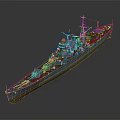 3D Warship Model With Gray Hull Orange Bottom Deck And Turrets 3d model