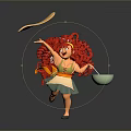 Cartoon Character Holding Red Bowl With Tomato Sauce Pizza Base On Head And Apron Running