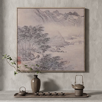 New Chinese Landscape Painting Texture Decoration Painting Italian Minimalist Middle Ages 3d model