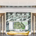 Elegant Sales Office Interior With Marble Backdrop Large Screen And Golden Decor 3d model