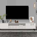 Modern TV Stand With Large TV Decorative Items And Hanging Lights In Living Room