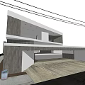 Modern Detached Villa With Geometric Exterior Large Windows And Cloudy Sky